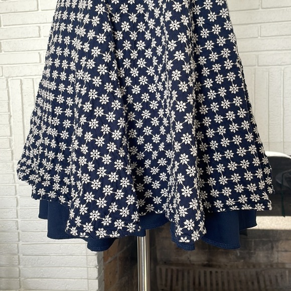 Trixxi Eyelet Skater Navy Mini Dress with Thin Straps and White Flower Detail - Picture 7 of 12